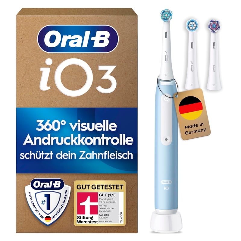 Elektrická zubná kefka Oral-B iO Series 3 – svetlomodrá, s rotačným pohybom a technológiou šetrnou k ďasnám