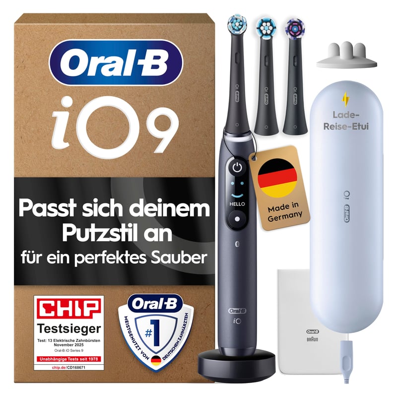 Periuță de dinți electrică Oral-B iO Series 9, peri cu mișcare individuală, cap de periaj rotund, negru
