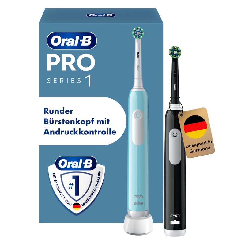 Elektrická zubná kefka Oral-B Pro Series 1, dvojbalenie – modrá/čierna