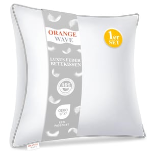 Pernă cu 3 camere Orange Wave, 80x80 cm, umplutură din puf și pene de gâscă albă, pernă moale pentru dormit