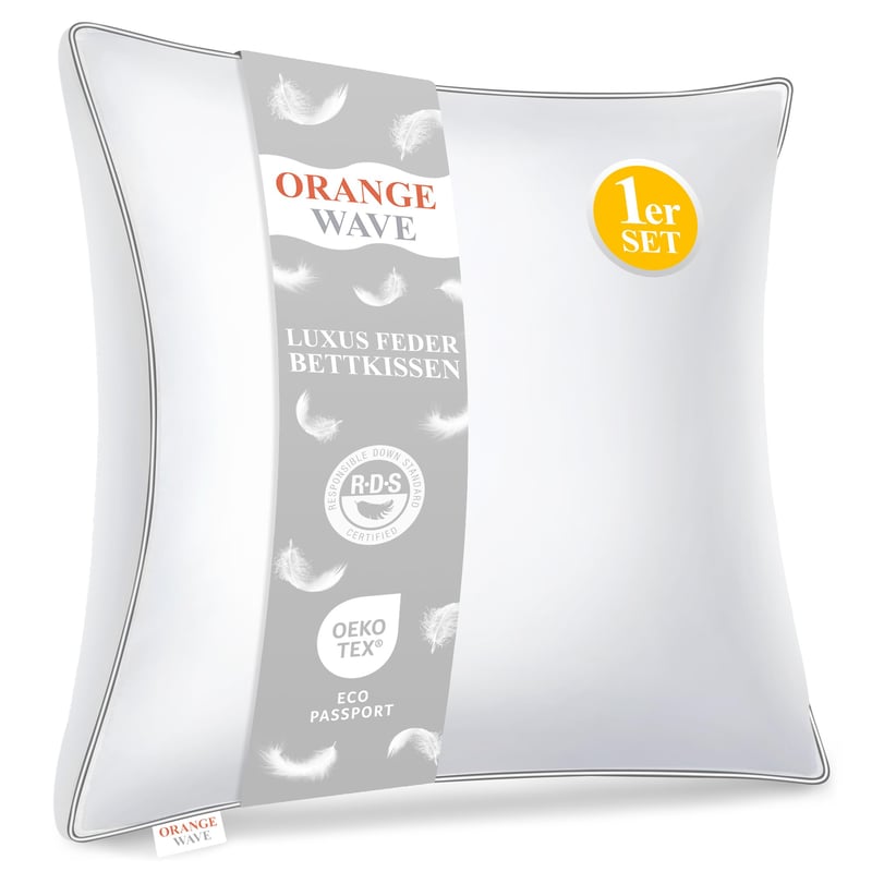 Pernă cu 3 camere Orange Wave, 80x80 cm, umplutură din puf și pene de gâscă albă, pernă moale pentru dormit