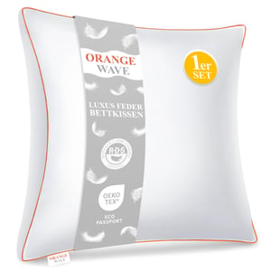 Pernă de lux cu puf Orange Wave 80x80 cm, umplutură cu pene și puf de gâscă, certificare RDS și Oeko-TEX, pentru cei care dorm pe o parte, alb, 1 buc.