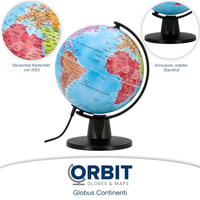 Školský glóbus ORBIT Globes & Maps – 16 cm mini glóbus so stabilným čiernym podstavcom a politickou mapou z roku 2026 2