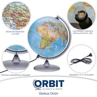ORBIT Globes & Maps LED-es svietiaci glóbus 30 cm, dvojaký fyzický a politický — Zlomený podstavec (stav: pozri 2. obrázok) 4