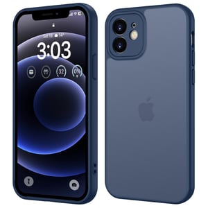 ORDA maska za iPhone 12 6,1 inča, potpuna zaštita kamere, otporna na udarce, otporna na ogrebotine, mat, protiv otisaka prstiju, prozirna poleđina, tamnoplava