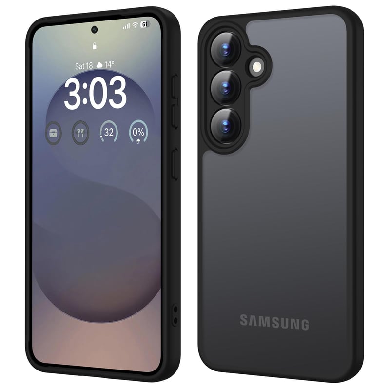 ORDA puzdro pre Samsung Galaxy S25 FE, 6,7 palca, kompletná ochrana fotoaparátu, nárazuvzdorné, odolné proti poškriabaniu, matné, nezanecháva odtlačky prstov, polopriehľadný zadný kryt, čierne