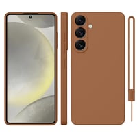 Silikónový kryt ORDA pre Samsung Galaxy S24 5G s remienkom na zápästie, ochranou fotoaparátu a displeja, odolný proti poškriabaniu, hnedý 6
