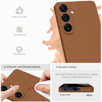 Silikónový kryt ORDA pre Samsung Galaxy S24 5G s remienkom na zápästie, ochranou fotoaparátu a displeja, odolný proti poškriabaniu, hnedý 3