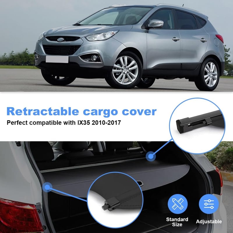 OREALTOOL Csomagtér Takaró Hyundai IX35 2010-2017 Fekete Kihúzható Roló Árnyékoló Csomagtartó Védő