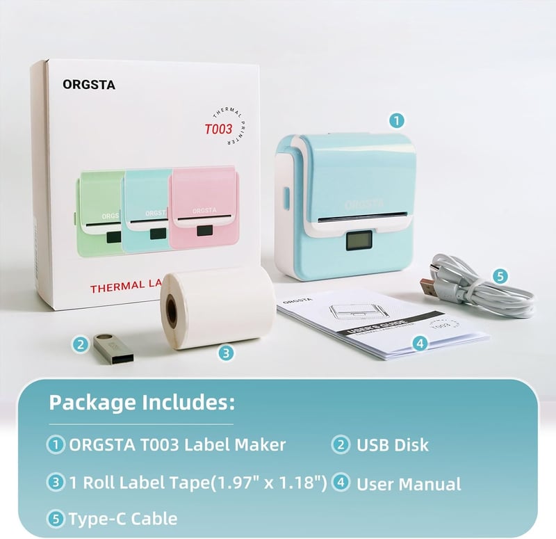 ORGSTA T003 Bluetooth címkenyomtató 50mm/s öntapadós etikett nyomtatógép