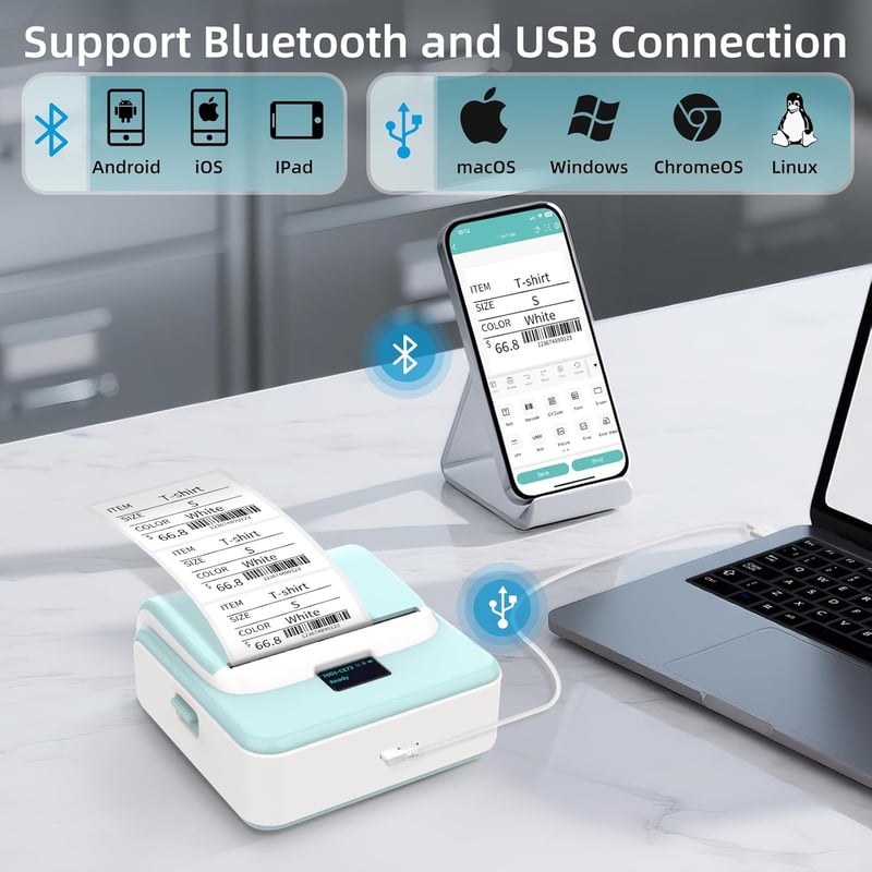 ORGSTA T003 Bluetooth címkenyomtató 50mm/s öntapadós etikett nyomtatógép