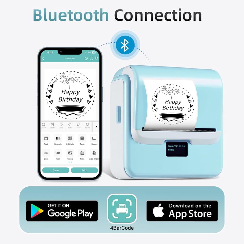 ORGSTA T003 Bluetooth címkenyomtató 50mm/s öntapadós etikett nyomtatógép