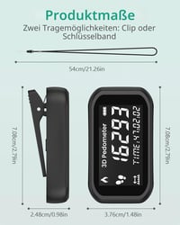 ORIA 3D krokomer s klipom, jednoduchý fitness tracker, vodotesné počítadlo kalórií pre seniorov, ženy a deti, so šnúrkou na krk, hodinkami, bez aplikácie, do vrecka 5