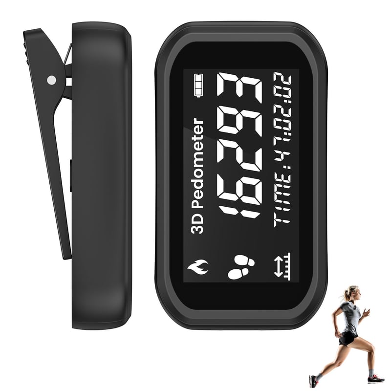 ORIA 3D krokomer s klipom, jednoduchý fitness tracker, vodotesné počítadlo kalórií pre seniorov, ženy a deti, so šnúrkou na krk, hodinkami, bez aplikácie, do vrecka