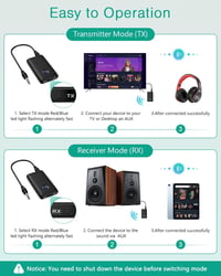 ORIA Bluetooth 5.3 AUX Adapter - 2 az 1-ben Vezeték Nélküli Audio Vevő Hangszórókhoz, Autóhoz, Fejhallgatóhoz - 10m Hatótáv, CVC Zajszűrés,  6