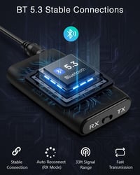 ORIA Bluetooth 5.3 AUX Adapter - 2 az 1-ben Vezeték Nélküli Audio Vevő Hangszórókhoz, Autóhoz, Fejhallgatóhoz - 10m Hatótáv, CVC Zajszűrés,  3