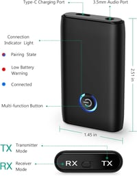 ORIA Bluetooth 5.3 AUX Adapter - 2 az 1-ben Vezeték Nélküli Audio Vevő Hangszórókhoz, Autóhoz, Fejhallgatóhoz - 10m Hatótáv, CVC Zajszűrés,  7