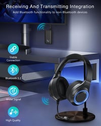 ORIA Bluetooth 5.3 AUX Adapter - 2 az 1-ben Vezeték Nélküli Audio Vevő Hangszórókhoz, Autóhoz, Fejhallgatóhoz - 10m Hatótáv, CVC Zajszűrés,  2