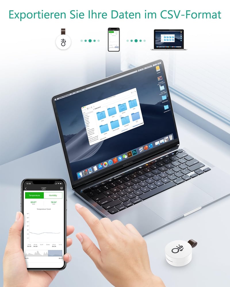 ORIA Bluetooth Hőmérő és Páratartalom Mérő Szett - 2 db Mini Vezeték Nélküli Szenzor Kijelzővel, Otthoni és Irodai Használatra, Kék