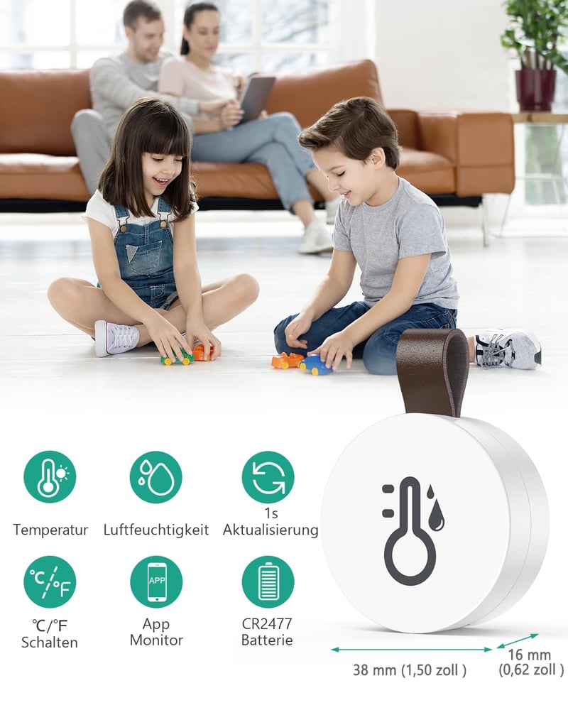 ORIA Bluetooth Hőmérő és Páratartalom Mérő Szett - 2 db Mini Vezeték Nélküli Szenzor Kijelzővel, Otthoni és Irodai Használatra, Kék