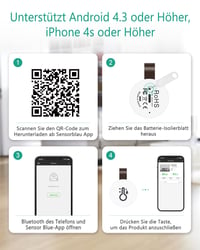 ORIA Bluetooth Hőmérő és Páratartalom Mérő Szett - 2 db Mini Vezeték Nélküli Szenzor Kijelzővel, Otthoni és Irodai Használatra, Kék 7