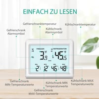 Digitálny teplomer do chladničky ORIA s 2 bezdrôtovými senzormi, 3,7-palcovým LCD displejom, alarmom, funkciou Min/Max, pre chladničky a mrazničky 4