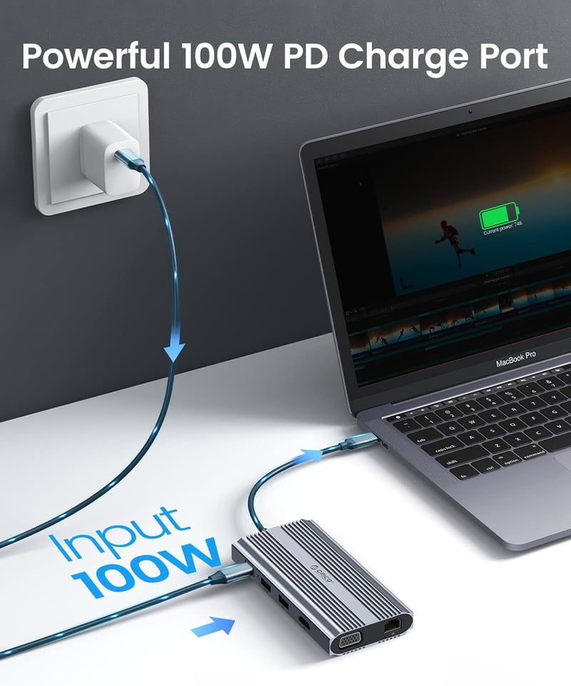 ORICO 12 az 1-ben USB-C dokkoló 4K HDMI VGA 100W PD 5 port Ethernet