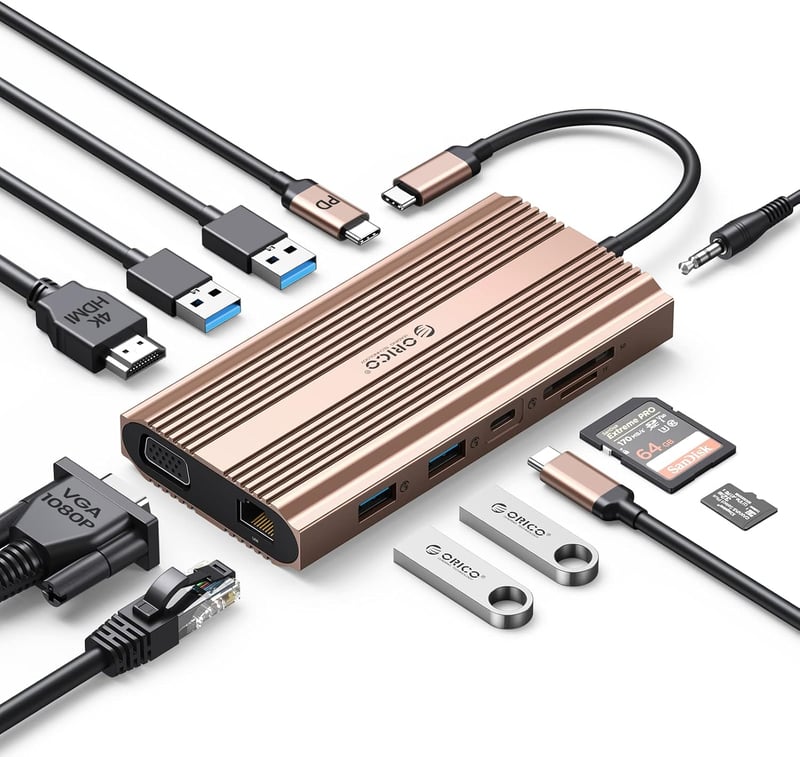 ORICO 12 az 1-ben USB-C dokkoló 4K HDMI VGA 100W PD 5 port Ethernet