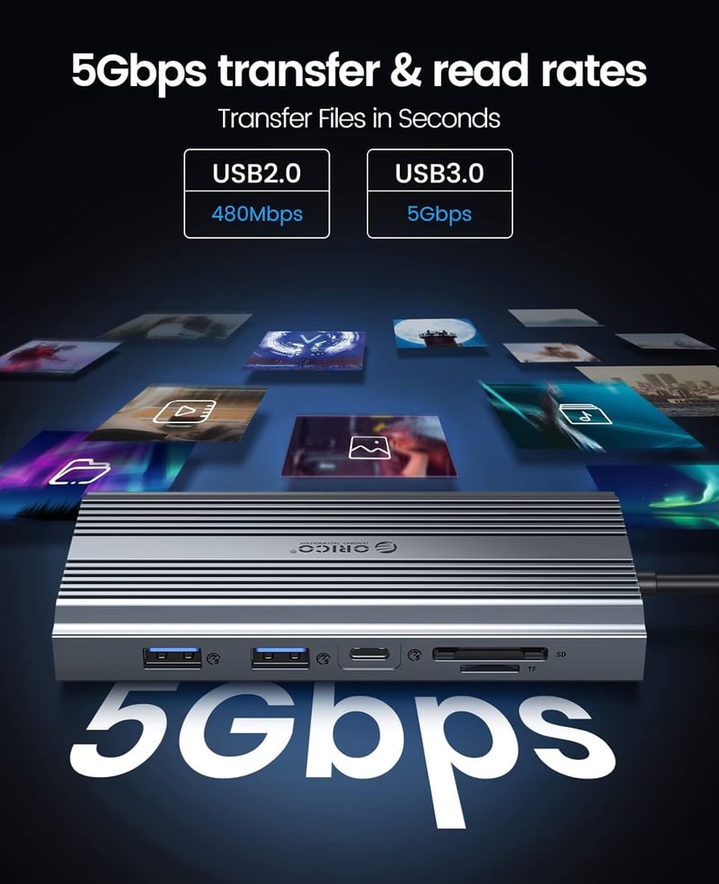 ORICO 12 az 1-ben USB-C dokkoló 4K HDMI VGA 100W PD 5 port Ethernet