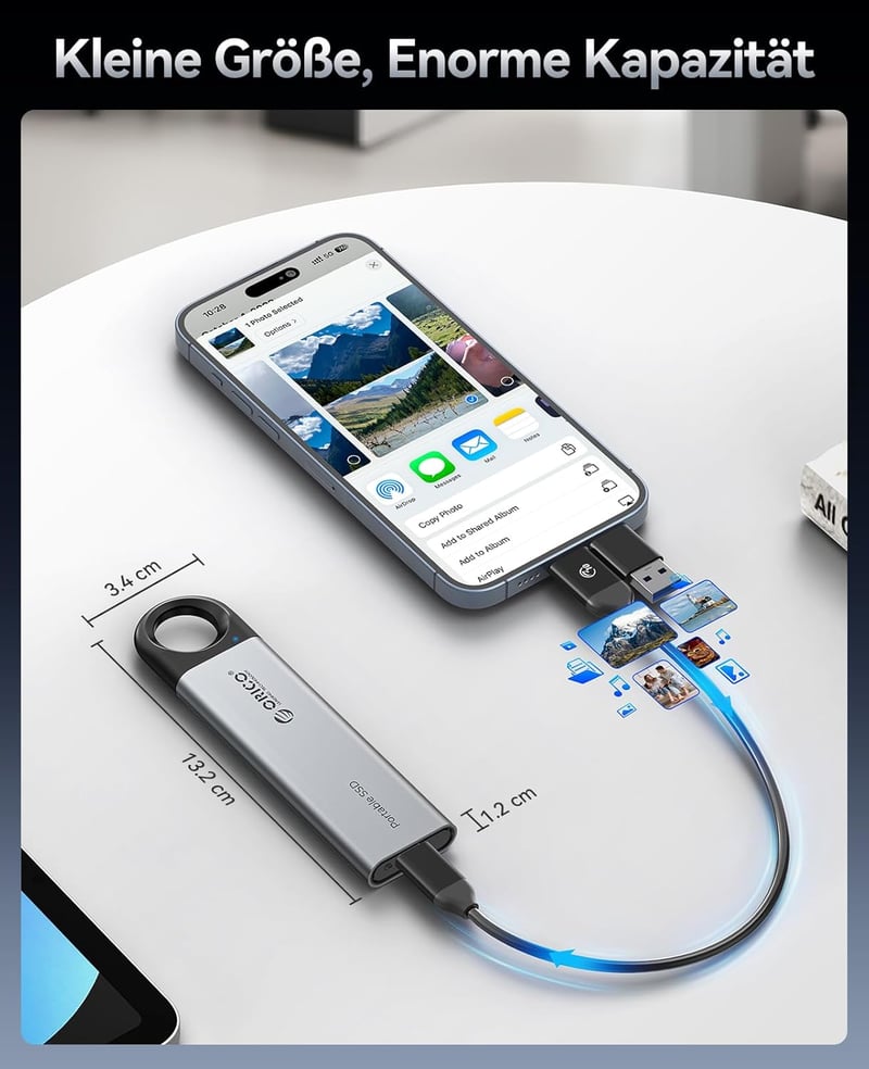 ORICO 1TB Hordozható SSD 1050MB/s USB-C Külső Merevlemez Telefon Tablet Laptop