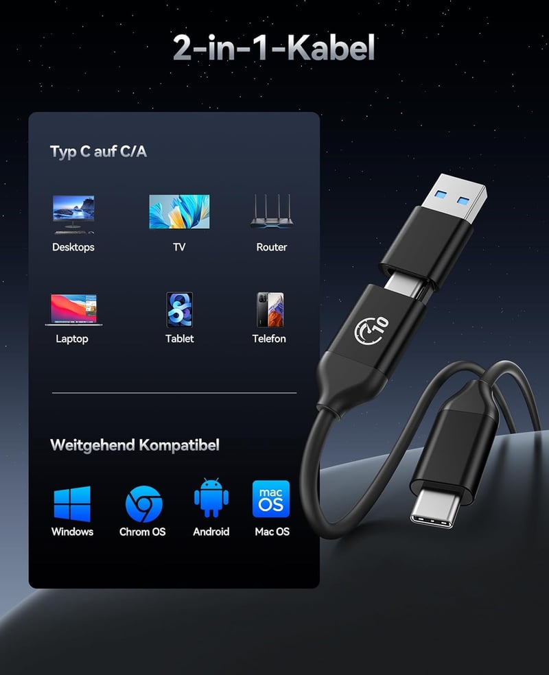 ORICO 1TB Hordozható SSD 1050MB/s USB-C Külső Merevlemez Telefon Tablet Laptop