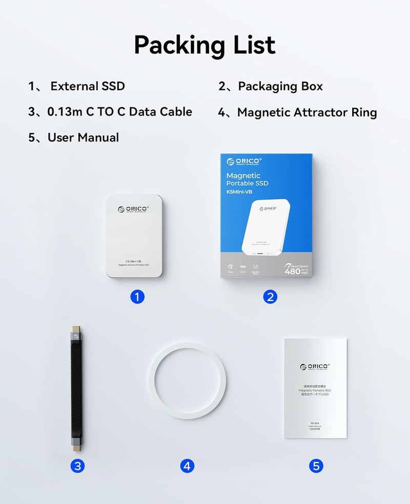 ORICO 480GB Mágneses Külső SSD, Alumínium, 460MB/s, MagSafe Kompatibilis