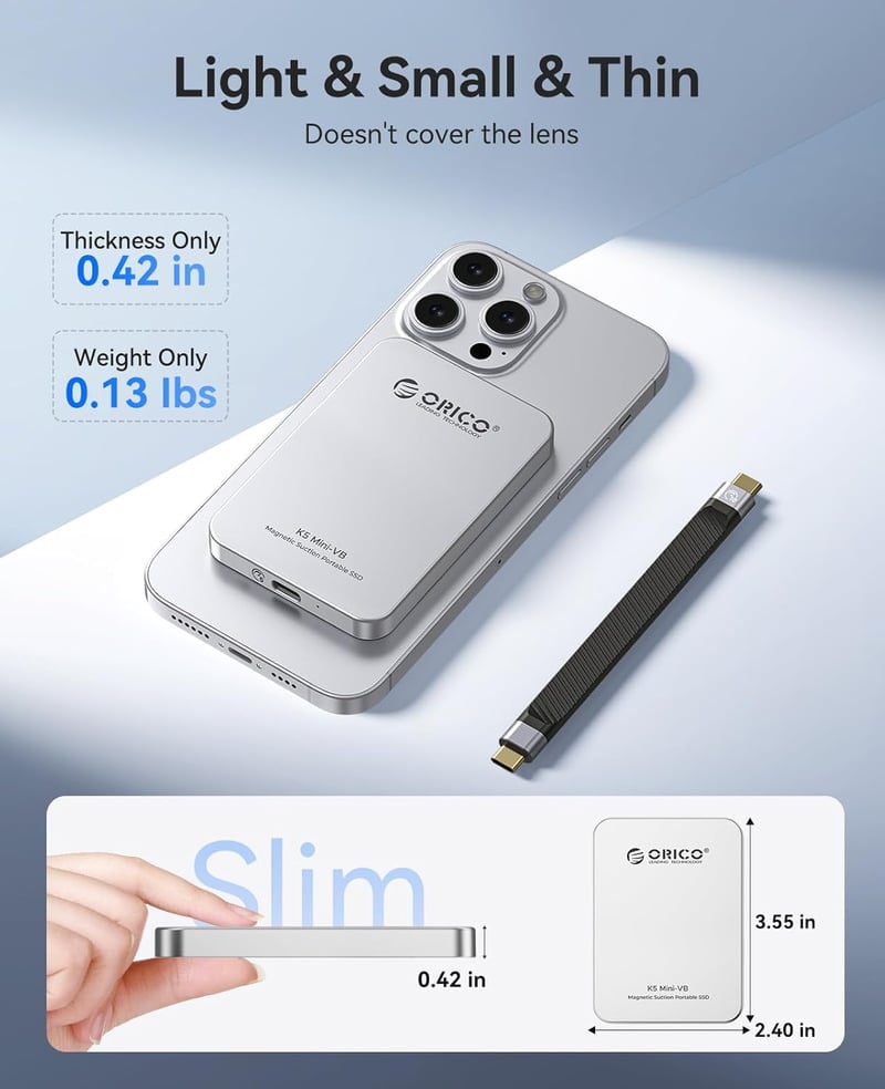 ORICO 480GB Mágneses Külső SSD, Alumínium, 460MB/s, MagSafe Kompatibilis