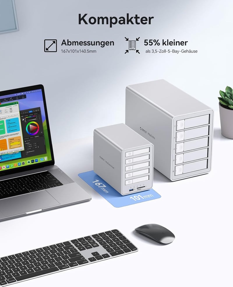 ORICO 5 csatornás RAID merevlemez ház 2.5" SATA SSD/HDD-hez USB 3.2 Gen 2