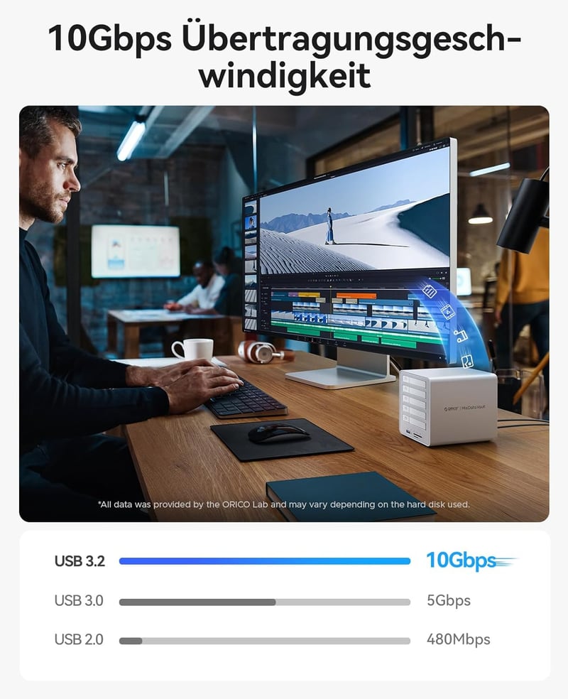 ORICO 5 csatornás RAID merevlemez ház 2.5" SATA SSD/HDD-hez USB 3.2 Gen 2