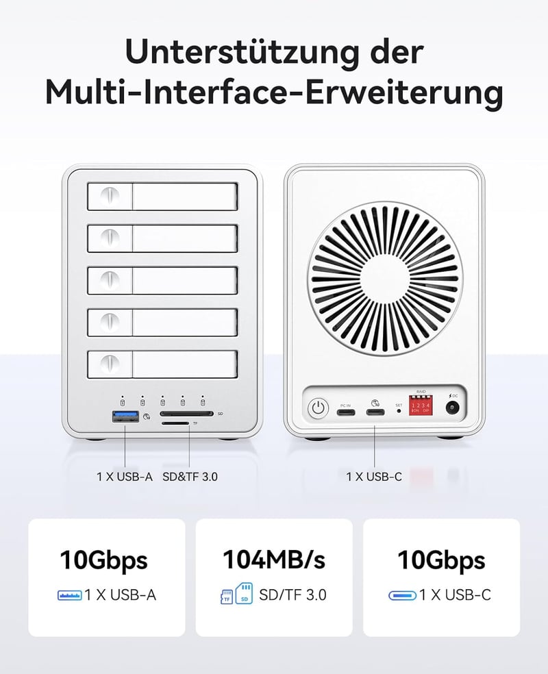 ORICO 5 csatornás RAID merevlemez ház 2.5" SATA SSD/HDD-hez USB 3.2 Gen 2