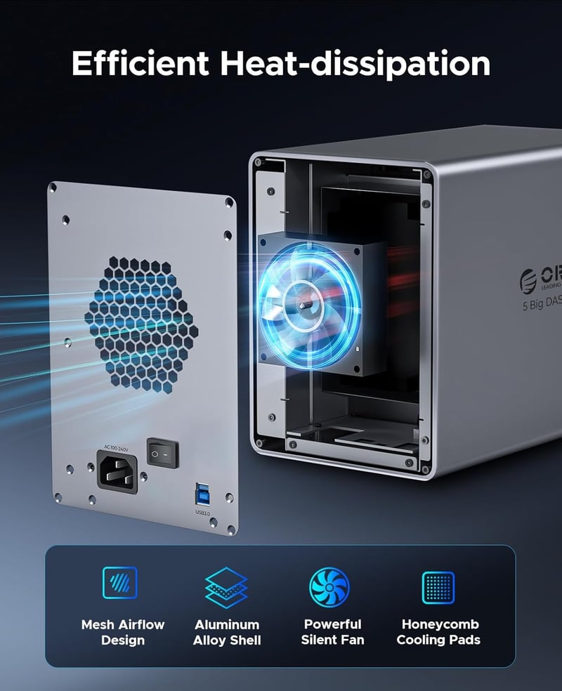 ORICO 5 merevlemez dokkoló állomás USB 3.0 alumínium ház 3.5 inch HDD-hez