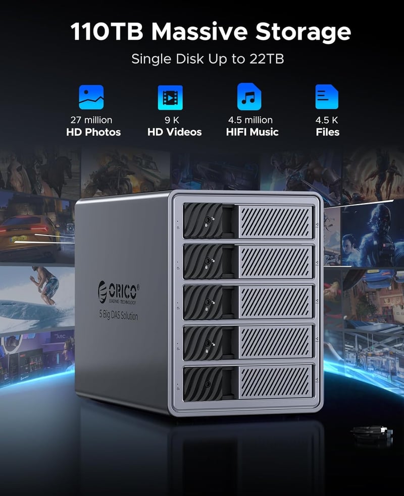 ORICO 5 merevlemez dokkoló állomás USB 3.0 alumínium ház 3.5 inch HDD-hez
