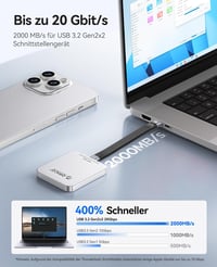 ORICO K20Mini 480GB mágneses külső SSD, 2000 MB/s, USB-C 4
