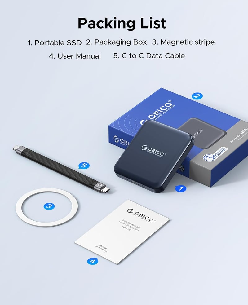 ORICO 512GB Mágneses Külső SSD USB 3.2 Gen 2 2000MB/s iPhone 15/16 Type-C