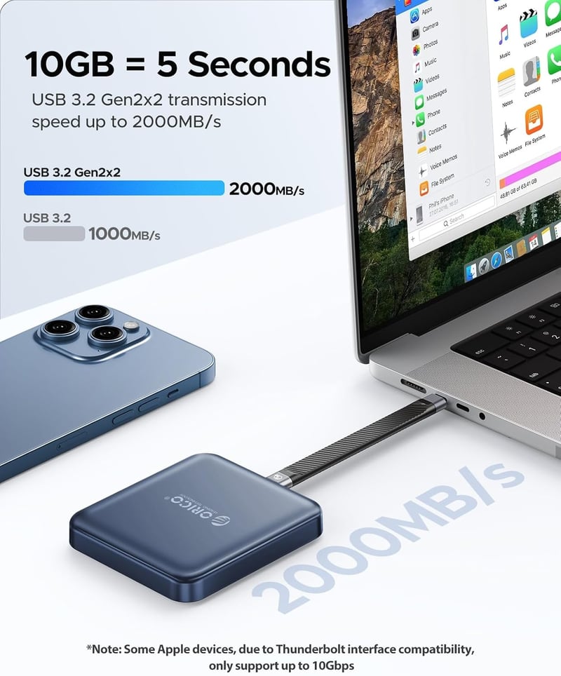 ORICO 512GB Mágneses Külső SSD USB 3.2 Gen 2 2000MB/s iPhone 15/16 Type-C