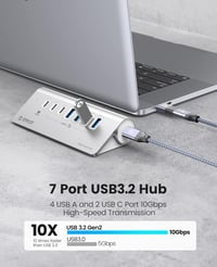 ORICO 7 portos USB C 3.2 Gen 2 hub 10 Gbps, 4 USB C, 2 USB A, 60W PD töltés 2