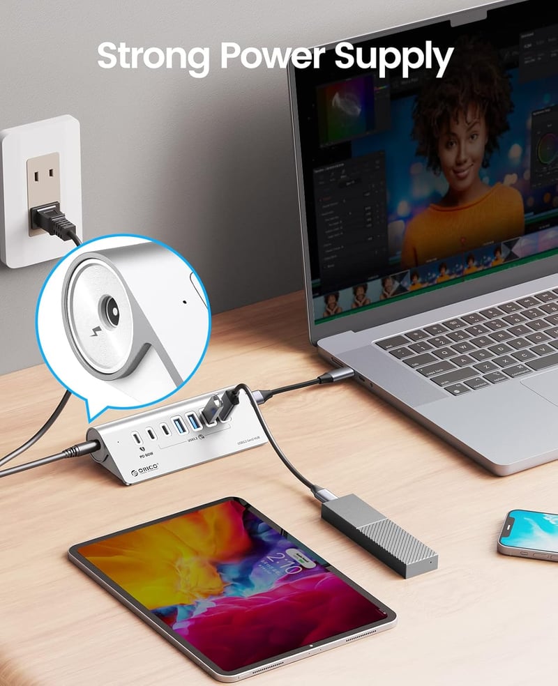 ORICO 7 portos USB C 3.2 Gen 2 hub 10 Gbps, 4 USB C, 2 USB A, 60W PD töltés