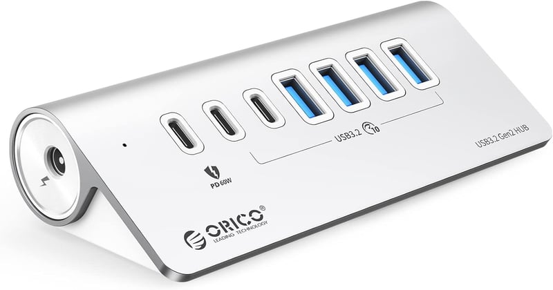 ORICO 7 portos USB C 3.2 Gen 2 hub 10 Gbps, 4 USB C, 2 USB A, 60W PD töltés