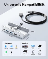 ORICO Clip 8 az 1-ben USB-C dokkoló, 4K 60Hz HDMI, PD 100W, Gigabit LAN, 10Gbps 8