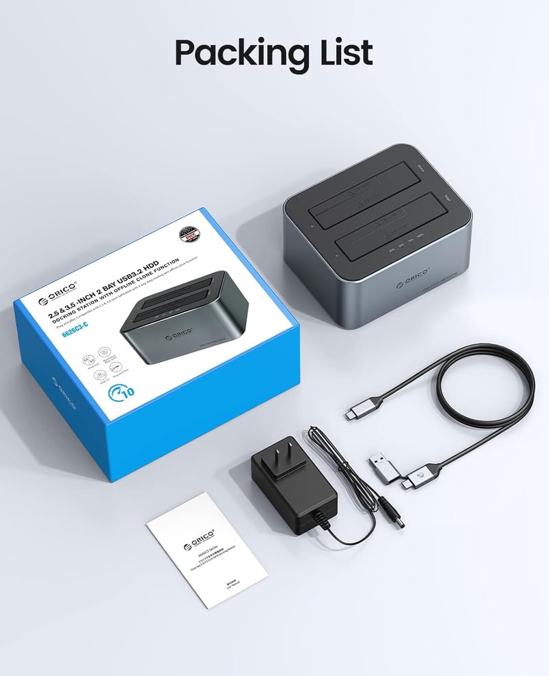 ORICO Dual HDD/SSD dokkoló állomás USB 3.2 Gen 2 alumínium 2,5/3,5 inch
