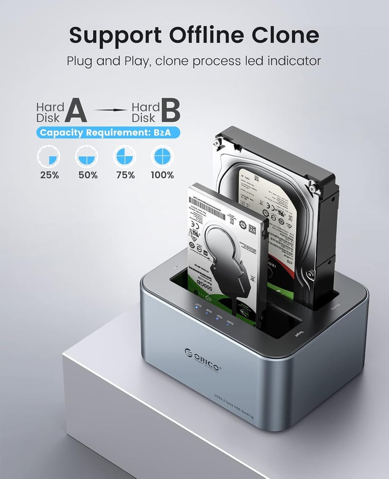 ORICO Dual HDD/SSD dokkoló állomás USB 3.2 Gen 2 alumínium 2,5/3,5 inch