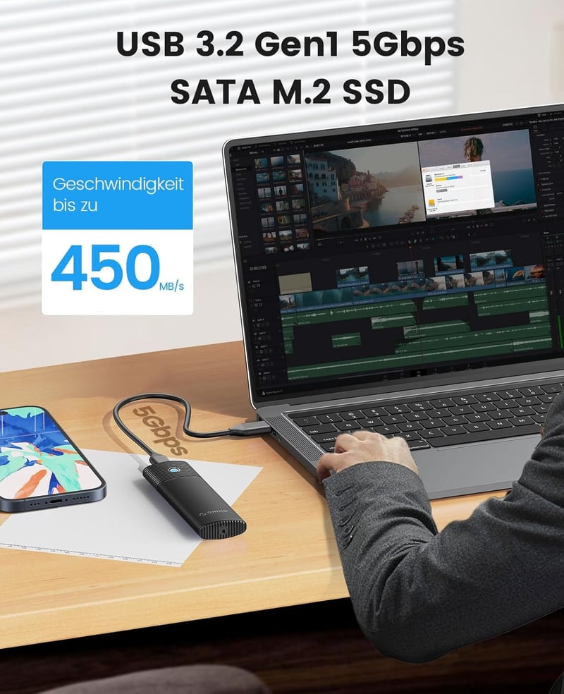 ORICO M.2 SATA SSD Külső Ház USB 3.2 Gen1 Alumínium Szerszám Nélkül