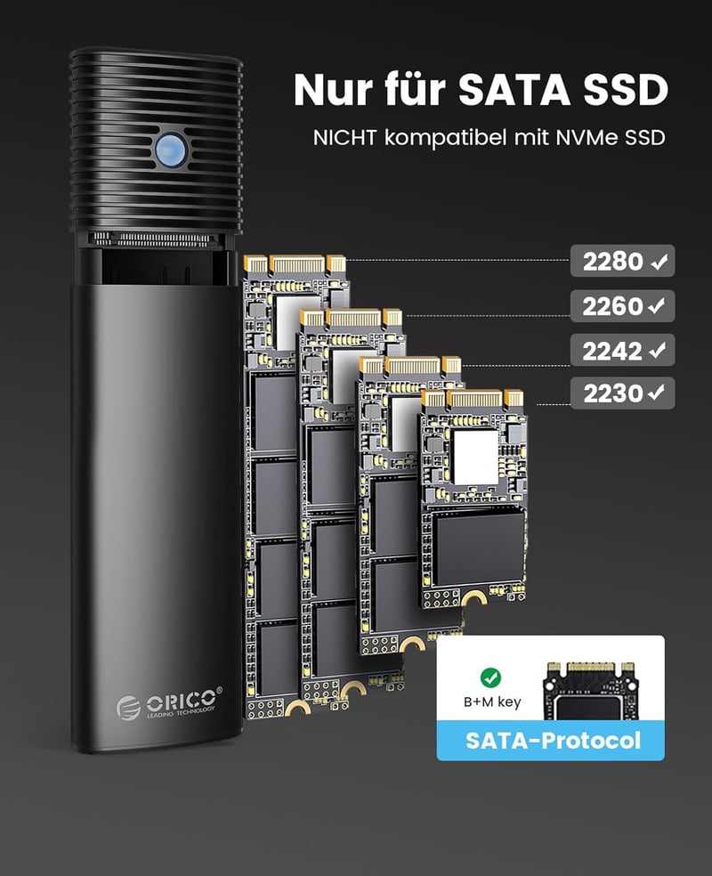 ORICO M.2 SATA SSD Külső Ház USB 3.2 Gen1 Alumínium Szerszám Nélkül