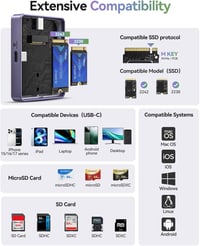 ORICO AP42F mágneses kártyaolvasó és M.2 SSD ház 5 az 1-ben, 10Gbps, PD 100W - fekete 9